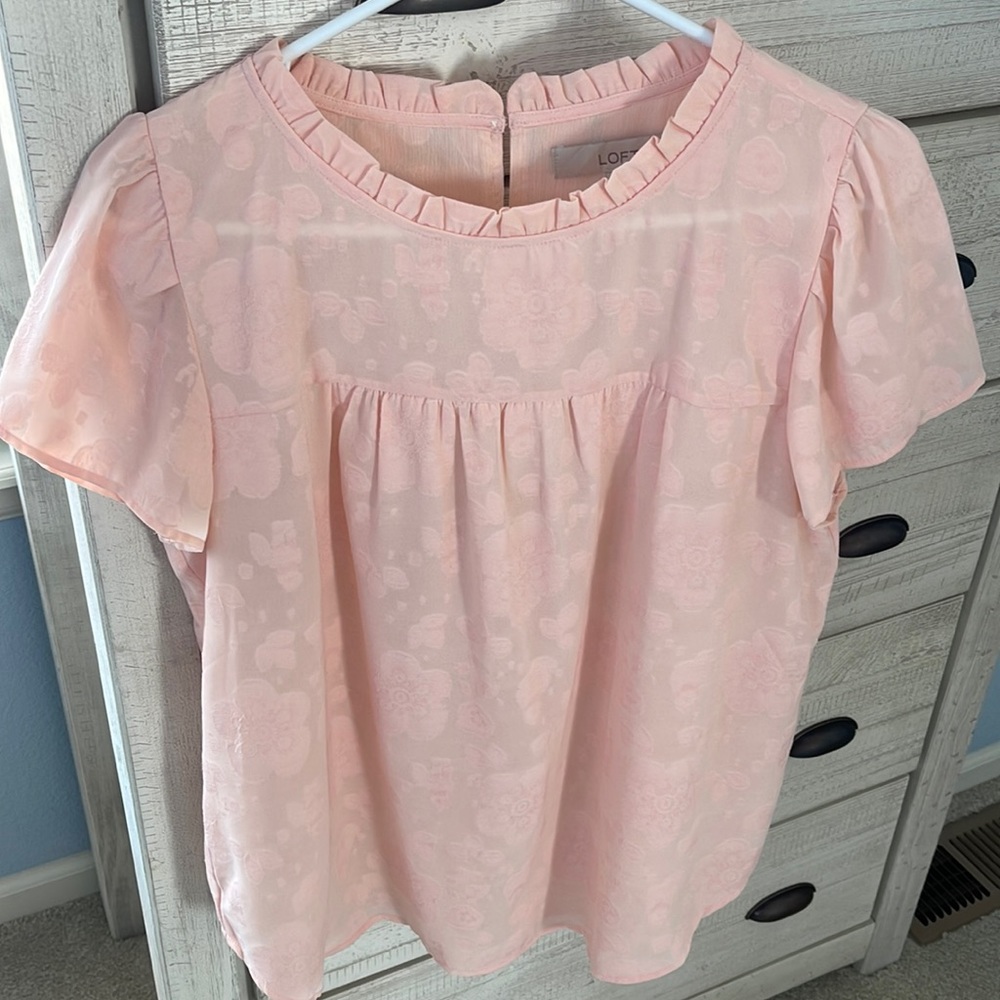 Loft Medium Peach in color floral dress shirt.